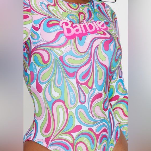 Sexy Swimsuit Barbie long sleeve one piece Bodysuit multicolored pink green M - Picture 3 of 11